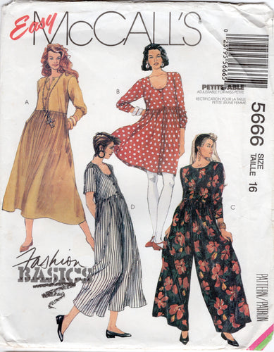 1990's McCall's Scoop Neck Jumper Dress or Wide Leg Jumpsuit pattern - Bust 38