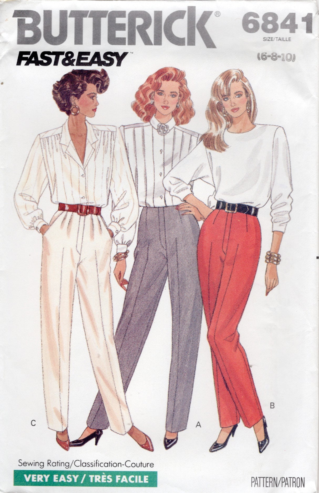 1980's Butterick Pleated Front Pants Pattern - Waist 23-25" - No. 6841