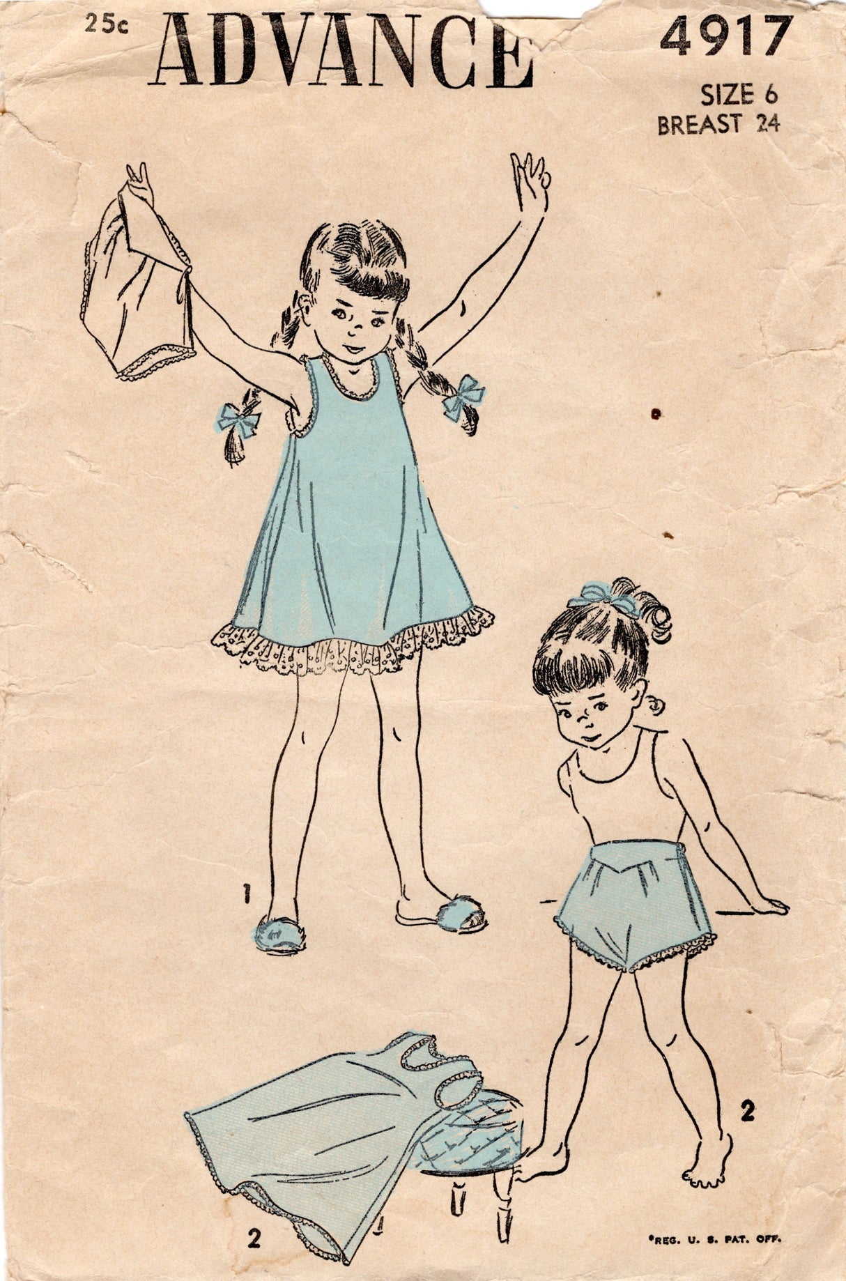 1940's Advance Child's Slip and Panties Pattern - Chest 24" - No. 4917