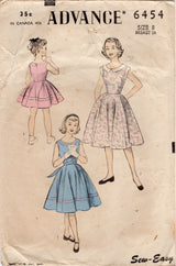 1950's Advance Child's Boat Neck Dress Pattern - Chest 26" - No. 6454