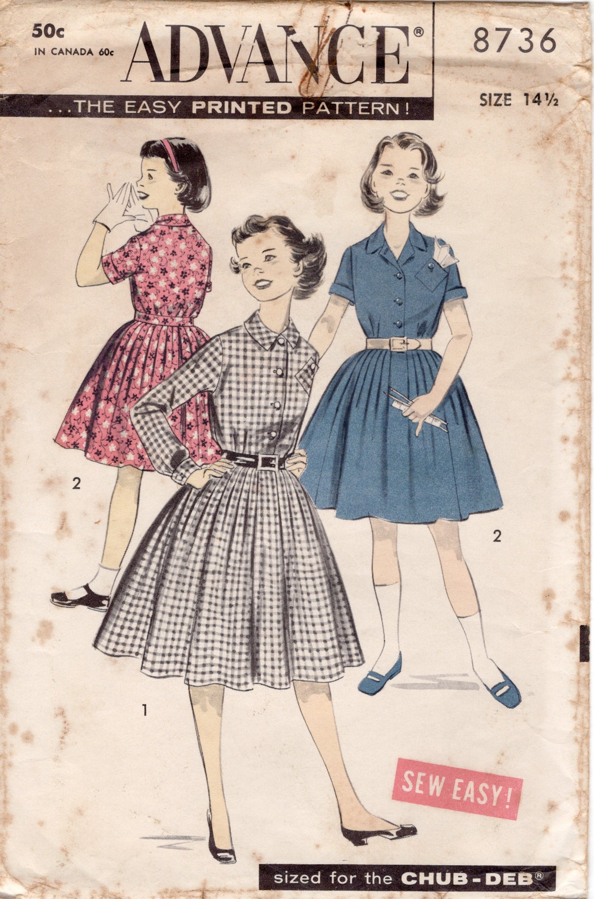 1950's Advance Child's Shirtwaist Dress Pattern - Chest 34.5" - No. 8736