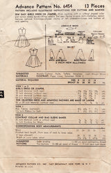 1950's Advance Child's Boat Neck Dress Pattern - Chest 26" - No. 6454