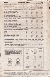 1950's Advance Child's Shirtwaist Dress Pattern - Chest 34.5" - No. 8736