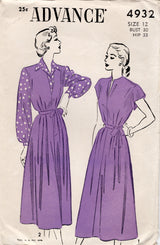 1940's Advance Maternity Dress with Cap sleeves and Button Up Blouse Pattern - Bust 30" - No. 4932