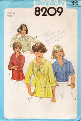1970's Simplicity Pin Tucked Blouse Pattern with Pussy Bow - Bust 38" - No. 8209