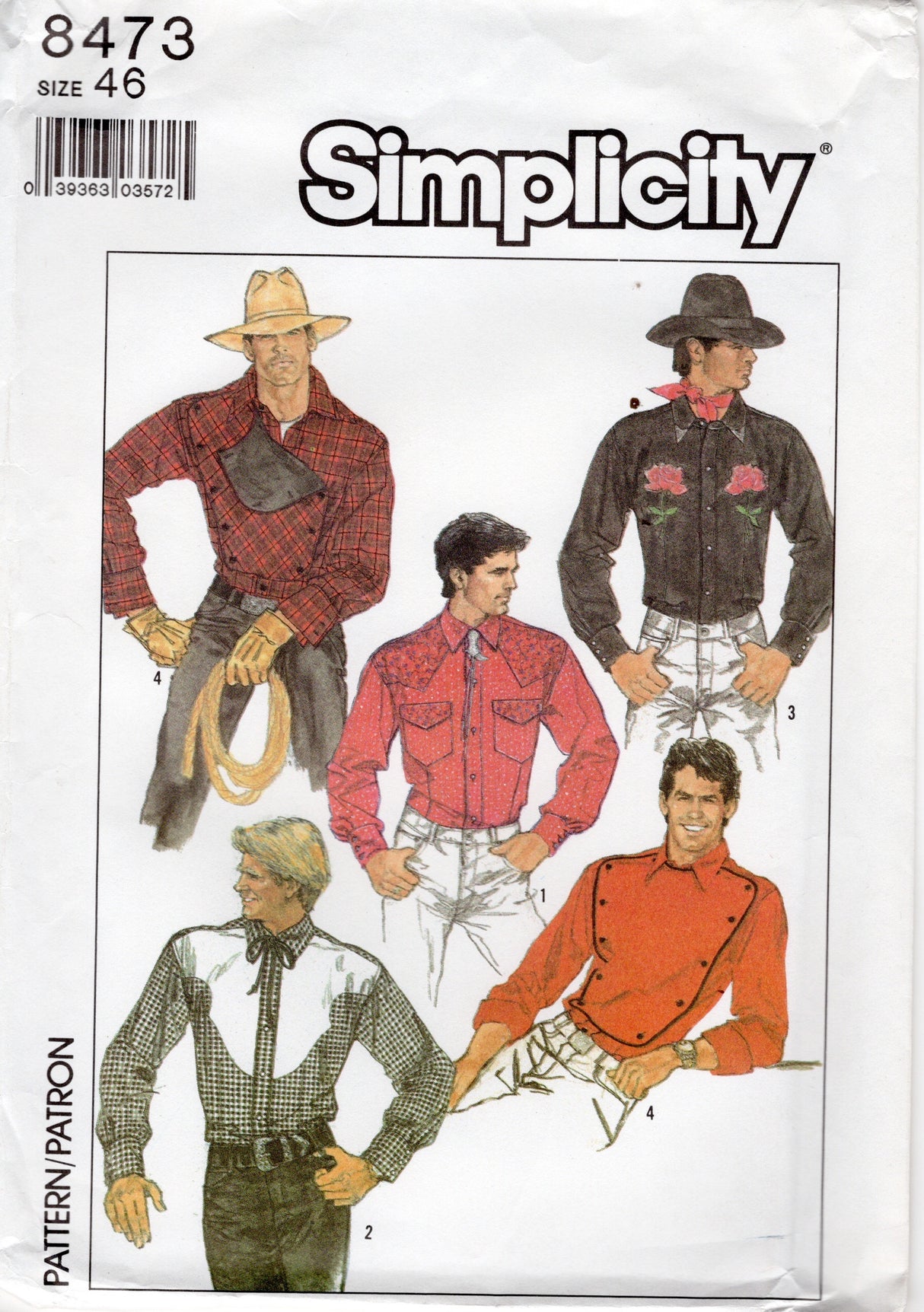 1980's Simplicity Men's Western Style Button Up Shirt Pattern - Chest 46" - No. 8473