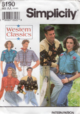 1990's Simplicity Button Up Western Shirt Pattern - Bust/Chest 30-40" - No. 8190