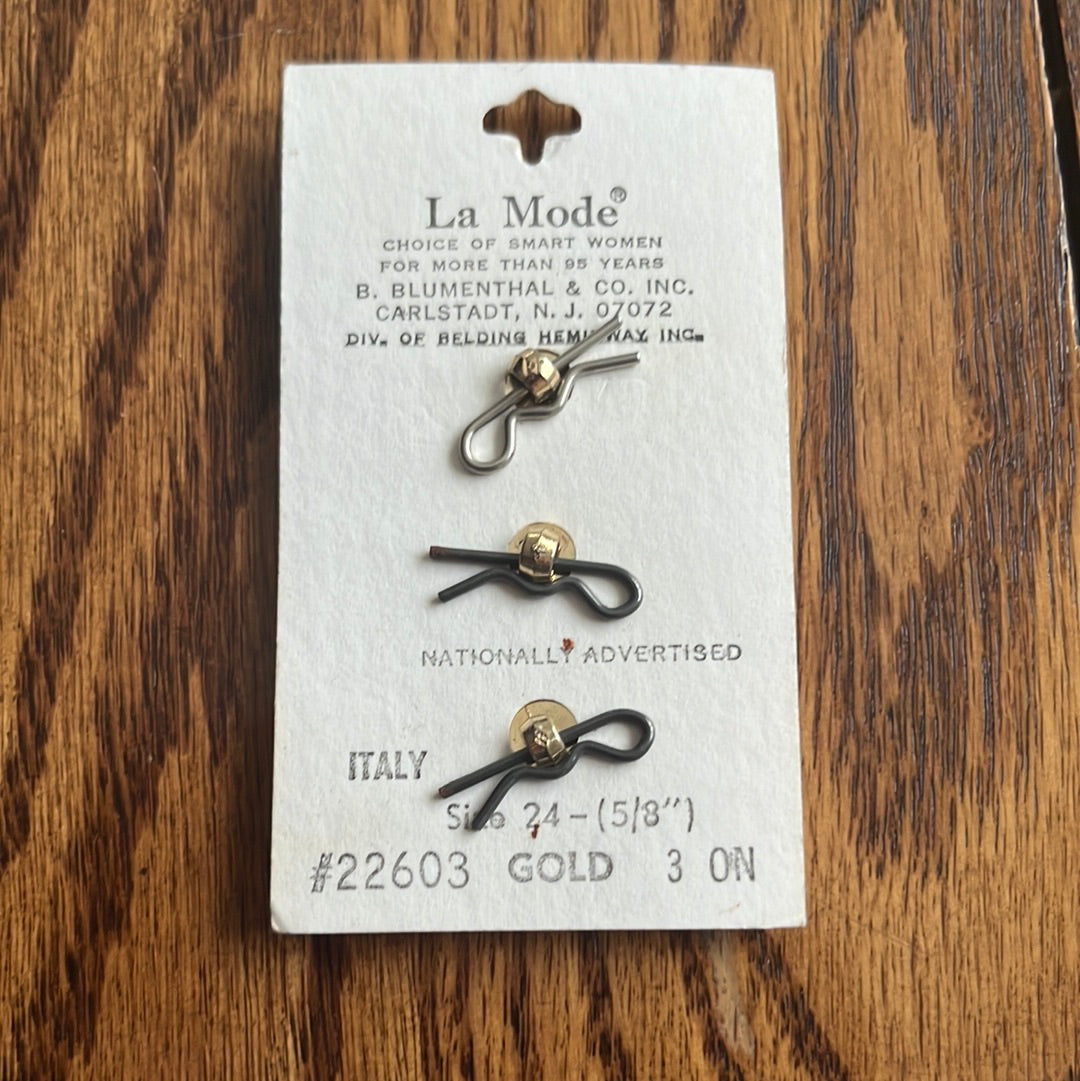 1980’s La Mode Gold tone Plastic Shank Buttons - Set of 3 - Size 24 - 5/8" -  on card