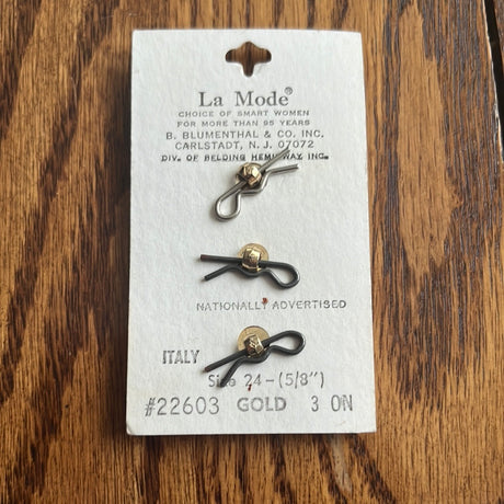 1980’s La Mode Gold tone Plastic Shank Buttons - Set of 3 - Size 24 - 5/8" -  on card