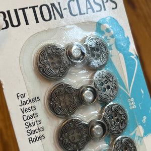 1970's Button Clasps - Multiple colors- NOS