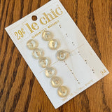 1970’s Le Chic White Plastic Buttons - Opalescent - Set of 9 - Size 18 - 7/16" -  on card