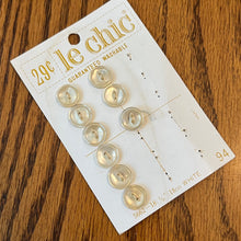 1970’s Le Chic White Plastic Buttons - Opalescent - Set of 9 - Size 18 - 7/16" -  on card