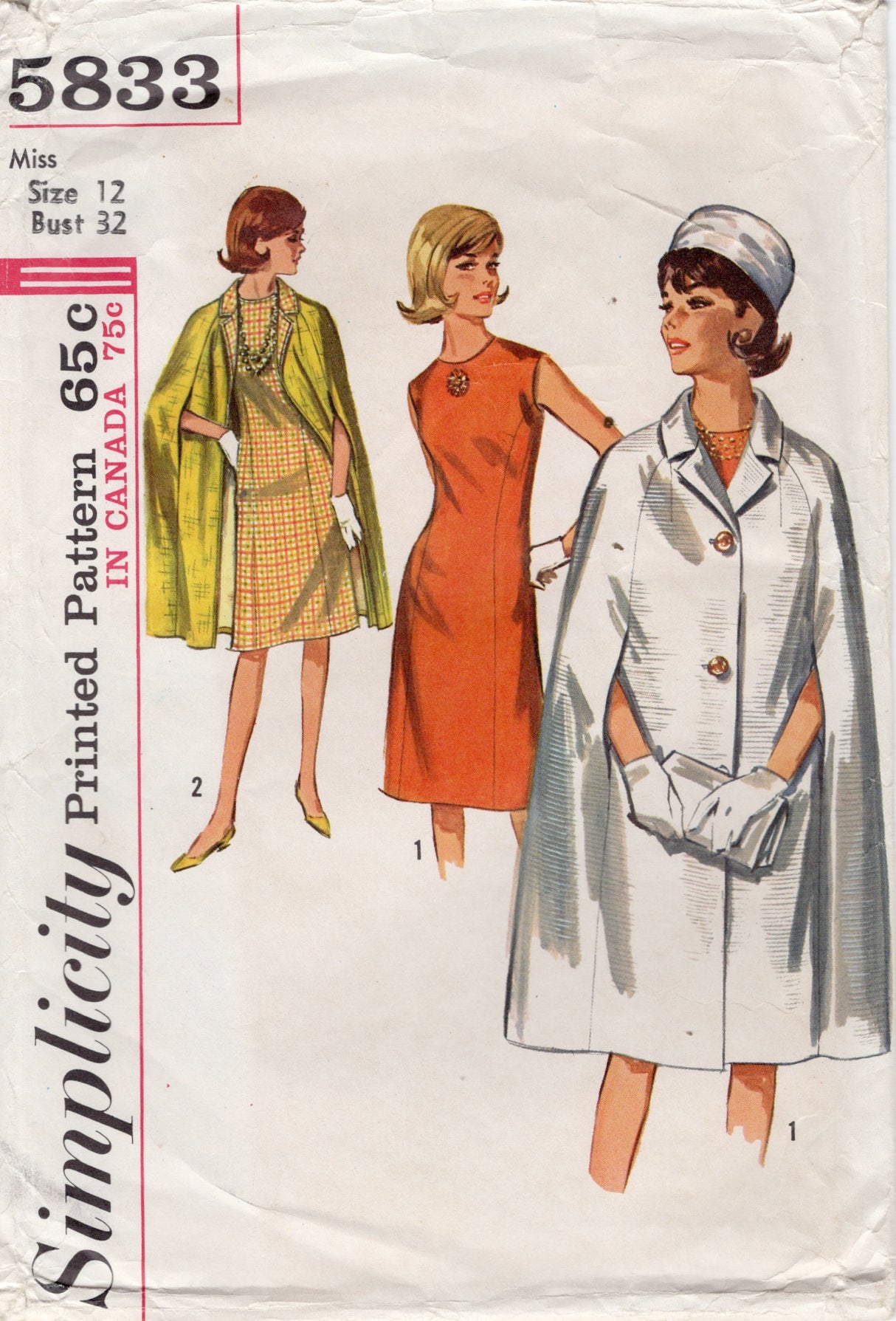 1960's Simplicity Princess Line Dress and Cape Pattern - Bust 32" - No. 5833