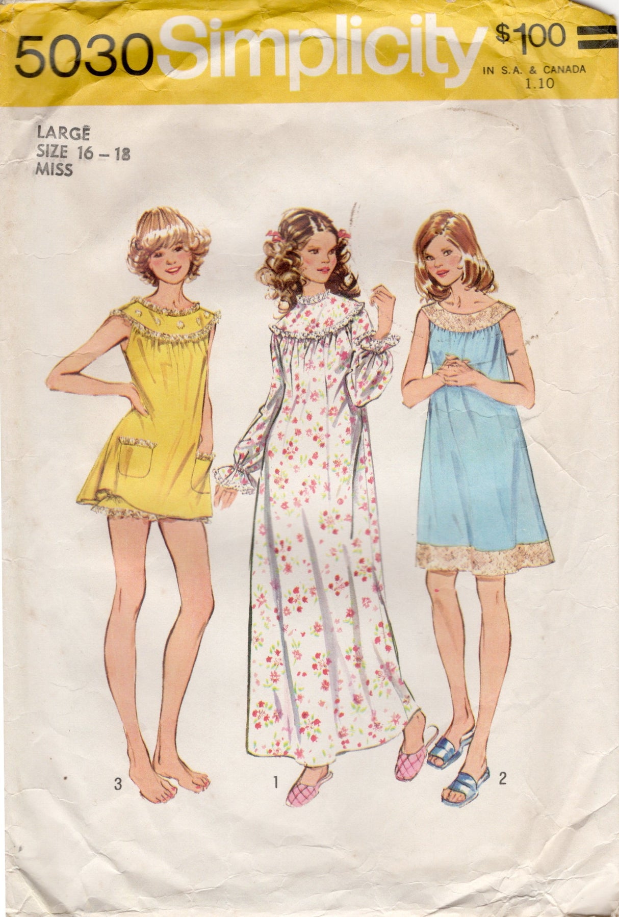 1970's Simplicity Short, Midi or Long Nightgown and Bloomers Pattern - Bust 38-40"- No. 5030