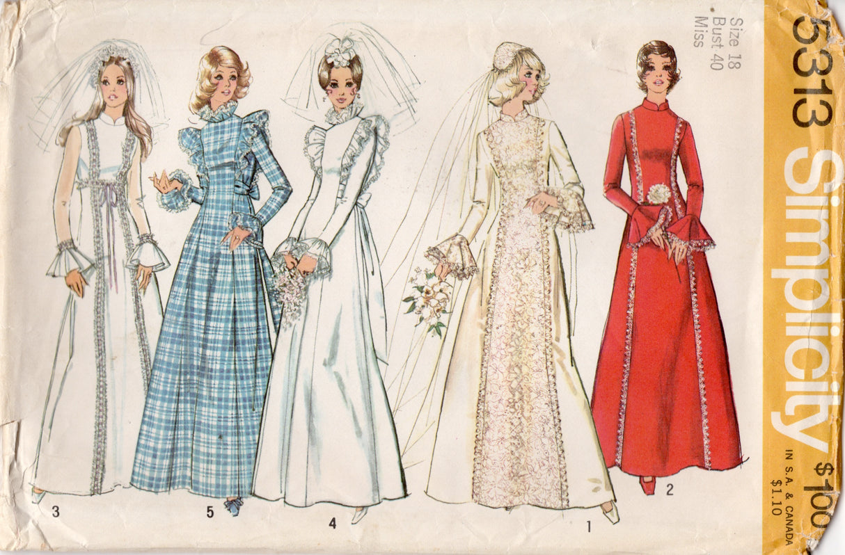 1970's Simplicity Princess Line Wedding Dress Pattern - Bust 34-40" - No. 5313