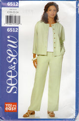 1990's Butterick See & Sew Jacket, Tank Top and Jacket Pattern - Bust 42-46" - No. 6512