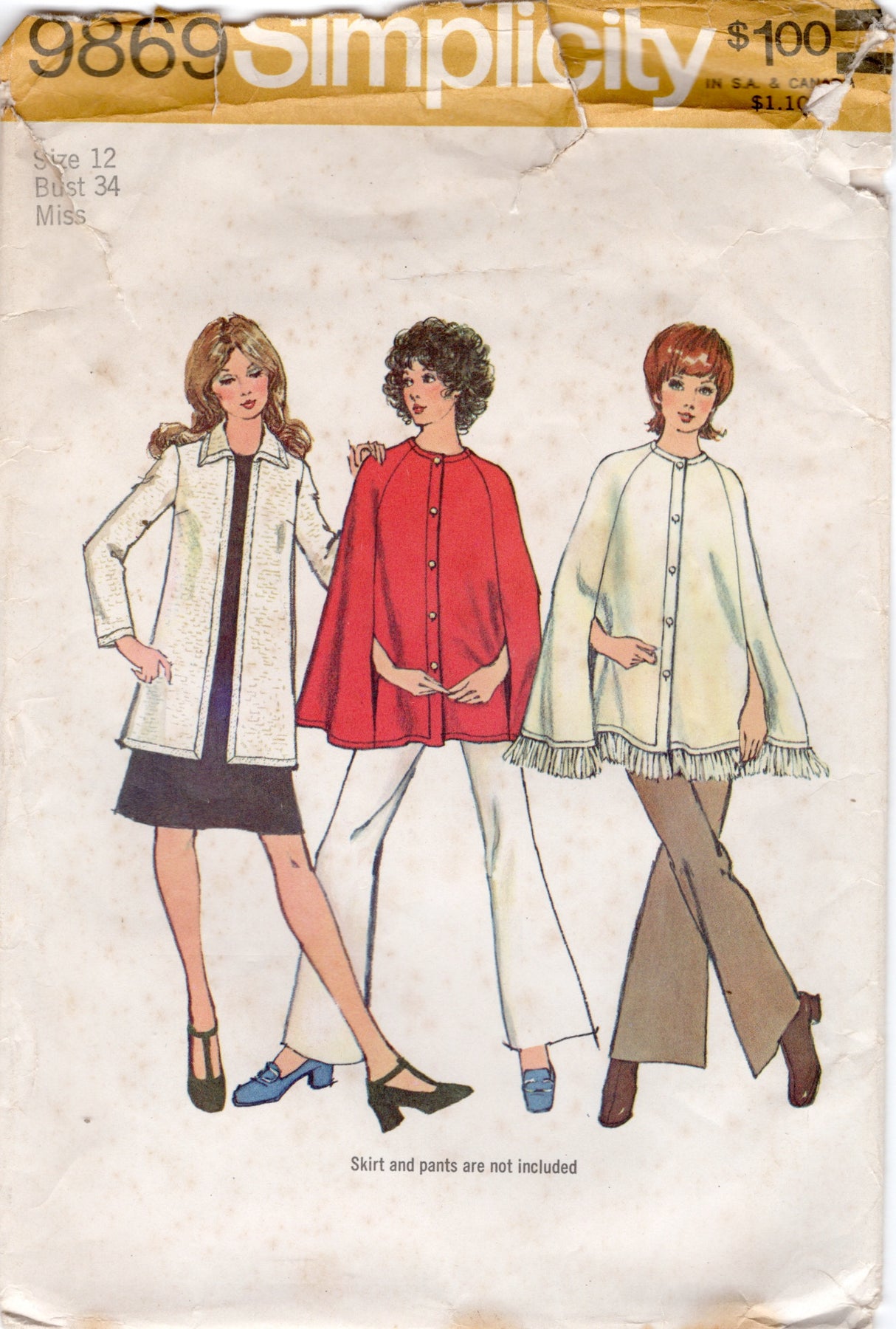 1970's Simplicity Short Cape and Cardigan Pattern - Bust 34" - No. 9869