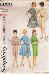 1960's Simplicity One Piece Button Up Dress Pattern with Two Skirts - Bust 32" - No. 5036