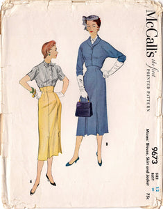 1950's McCall's Pussy Bow Button Up Blouse, Slim Fit Raised Waist Skirt and Cropped Jacket pattern- Bust 30" - No. 9673