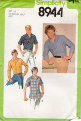 1970's Simplicity Men's Button Up Shirt Pattern - Chest 44" - No. 8944
