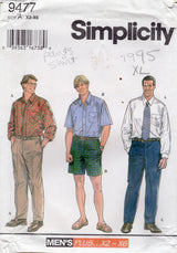 1990's Simplicity Men's Button Up Shirt and Pants or Shorts Pattern - Chest 52-68" - No. 9477