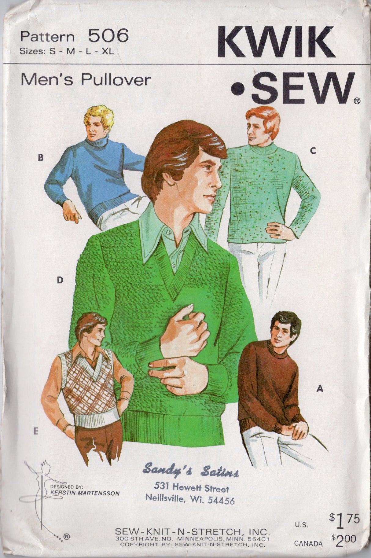 1970's Kwik Sew Men's Pullover Sweater pattern - Chest 34-48" - No. 506