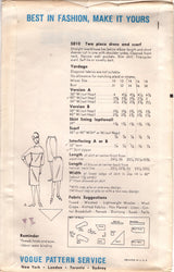 1960's Vogue Young Fashionables Two-Piece Dress Pattern with Yoked Blouse and Pencil Skirt - Bust 34" - No. 5810