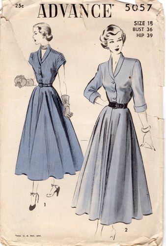 1940's Advance Shirtwaist Dress with Rolled Collar pattern - Bust 36