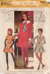 1970's Simplicity Princess Line Dress and Tie Pattern with Detachable Cuffs and Collar - Bust 34" - No. 5150
