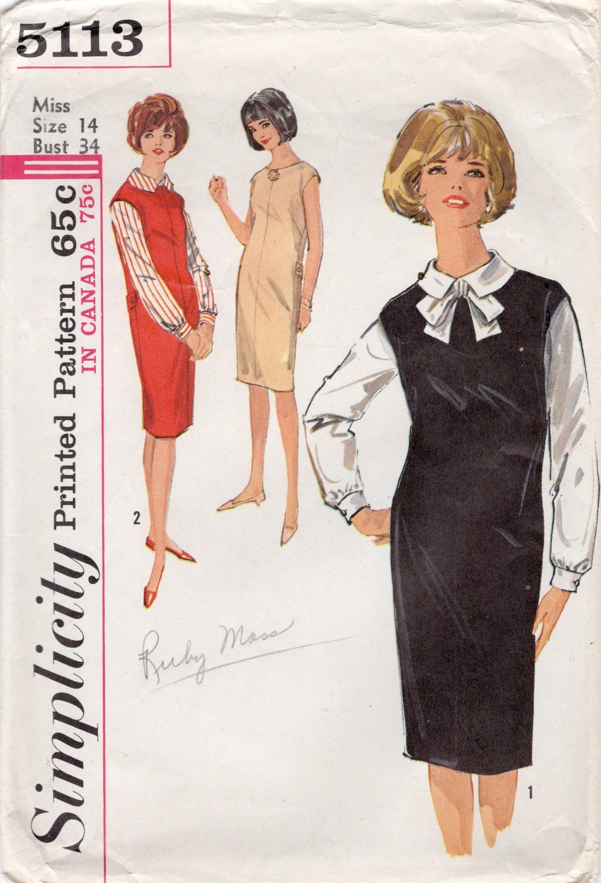 1960's Simplicity Jumper Dress and Blouse Pattern - Bust 34" - No. 5113