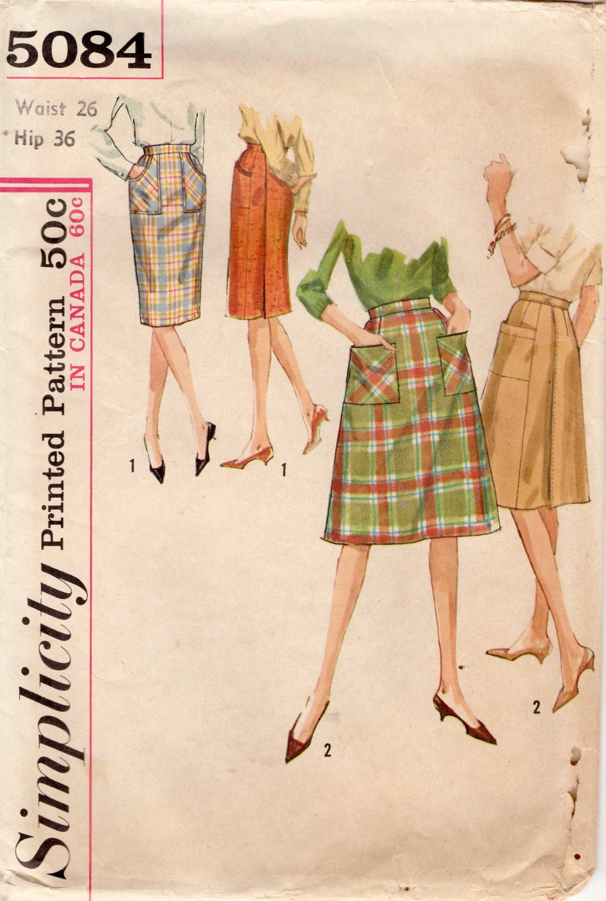 1960's Vogue A-line or Slim Wrap Skirt Pattern with Pockets - Waist 26" - No. 5084
