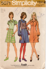 1970's Simplicity Zip Front Dress and Pullover Top Pattern - Bust 34" - No. 5071