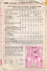 1970's Simplicity Princess Line Dress and Tie Pattern with Detachable Cuffs and Collar - Bust 34" - No. 5150