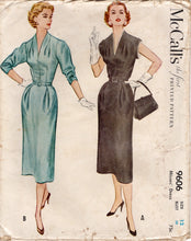1950's McCall's Sheath Dress Pattern with Tucked Front and Detachable Collar and Armband Accents - Bust 30" - No. 9606