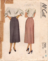 1940's McCall Straight Skirt Pattern - Waist 24" - No. 7243