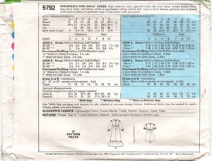 1970's McCall's LAURA ASHLEY Girl's Pin Tuck Bodice Dress Pattern with or without ruffle - Size 5 - Chest 24" - No. 5792