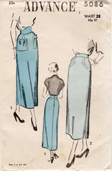 1940's Advance High Waisted Skirt with Pockets - Waist 28" - No. 5086