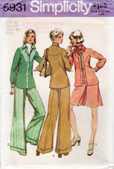 1970's Simplicity Unlined Shirt-Jacket, Pants and Short Pants-Skirt Pattern  - Bust 38" - No. 5931