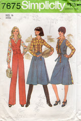 1970's Simplicity Button Up Shirt, Pants, Reversible Vest and Back Wrap Skirt Pattern  - Bust 38" - No. 7675