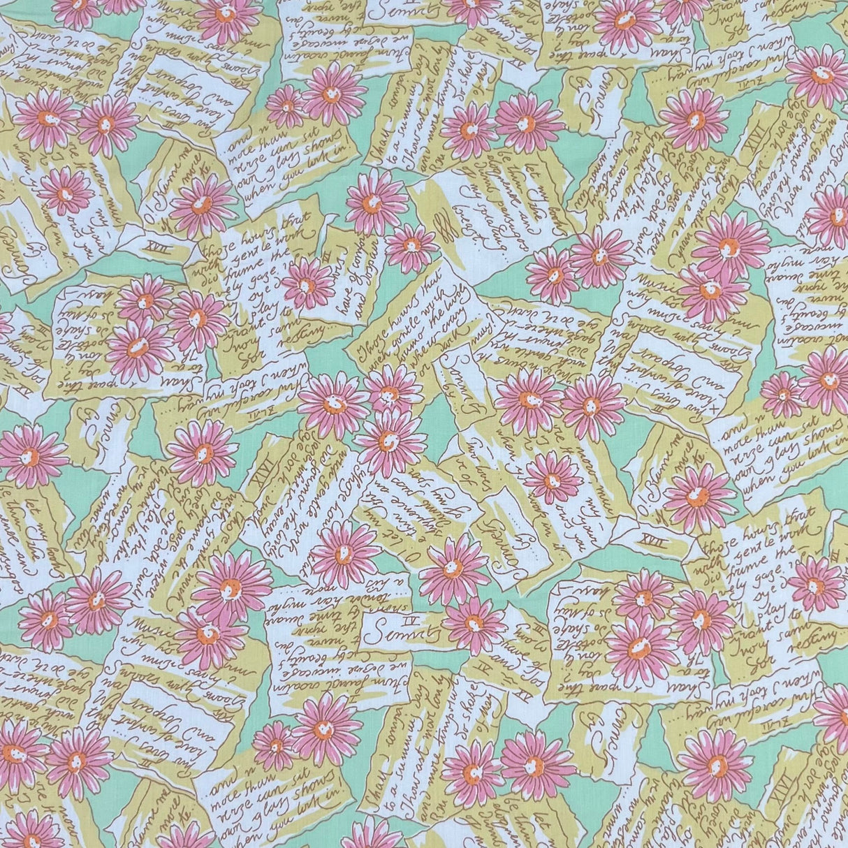 1970’s Daisy and Letters Novelty Print Fabric  - BTY (S32)