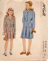 1940's McCall Child's Two Piece Suit Dress Pattern - Sz 14 - Chest 32" - No. 5104