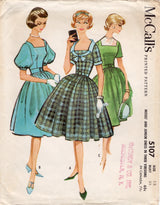 1950's McCall's Fit and Flare Dress Pattern with Square Neckline and Short or Puff Sleeves - Bust 35" - No. 5107