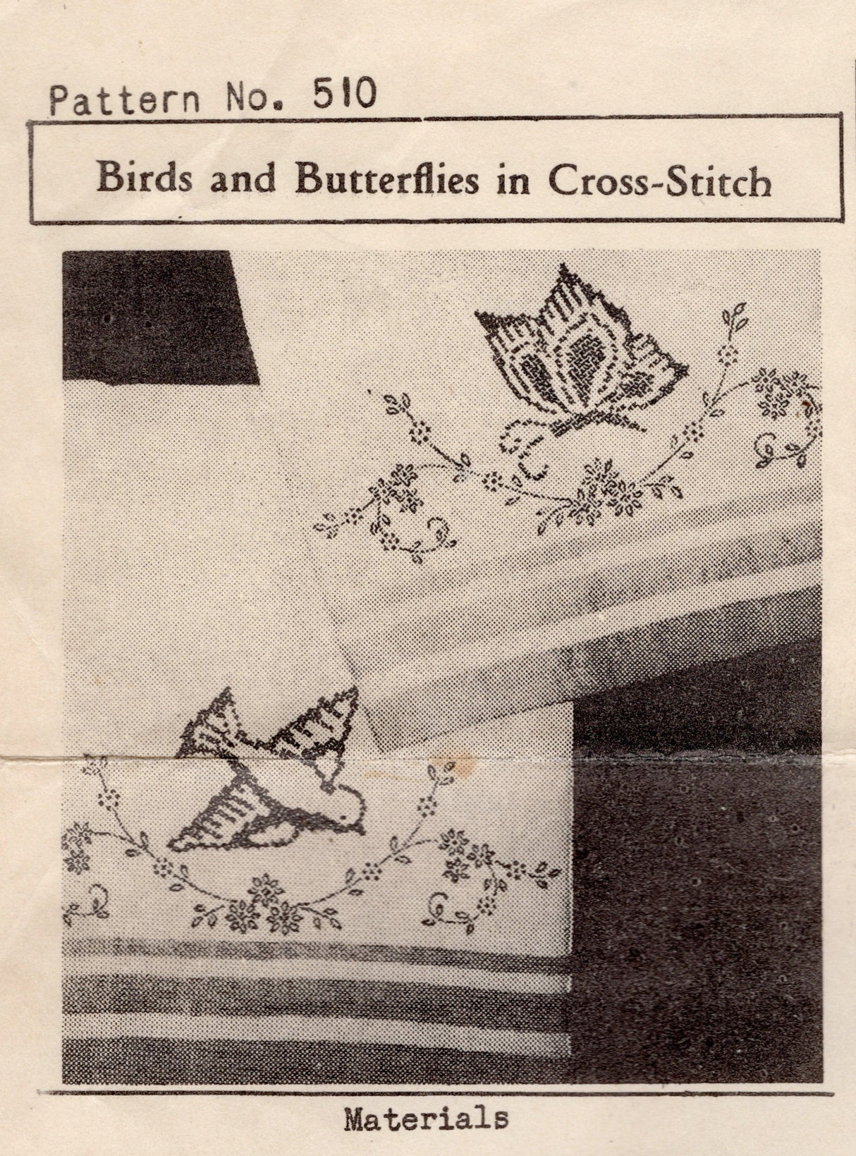 1940's Mail Order Butterflies and Birds Cross Stitch Embroidery Transfer - One Size - No. 510