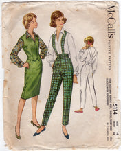 1950's McCall's Button-up Blouse, Vest, Suspendered Cigarette Pants and Straight Skirt Pattern- Bust 34" - No. 5114