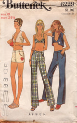 1970's Butterick Bra Top, Bolero, and High Waisted Pants or Shorts Pattern - Bust 31.5" - No. 6229