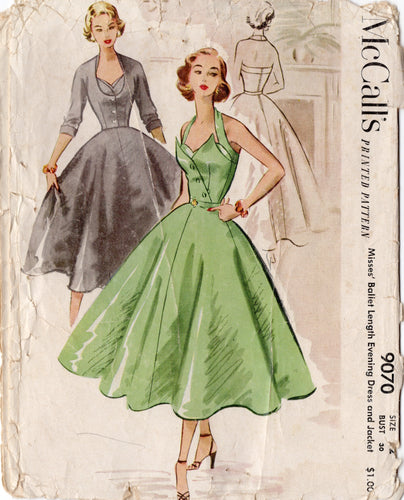 1950's McCall's Halter Surplice Petal Bodice Dress Pattern and Scoop Neck Bolero Jacket - Bust 30