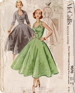 1950's McCall's Halter Surplice Petal Bodice Dress Pattern and Scoop Neck Bolero Jacket - Bust 30" - No. 9070