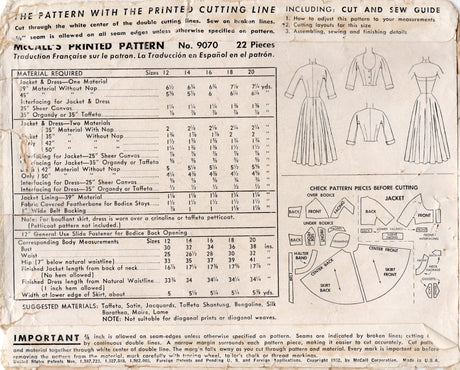 1950's McCall's Halter Surplice Petal Bodice Dress Pattern and Scoop Neck Bolero Jacket - Bust 30" - No. 9070