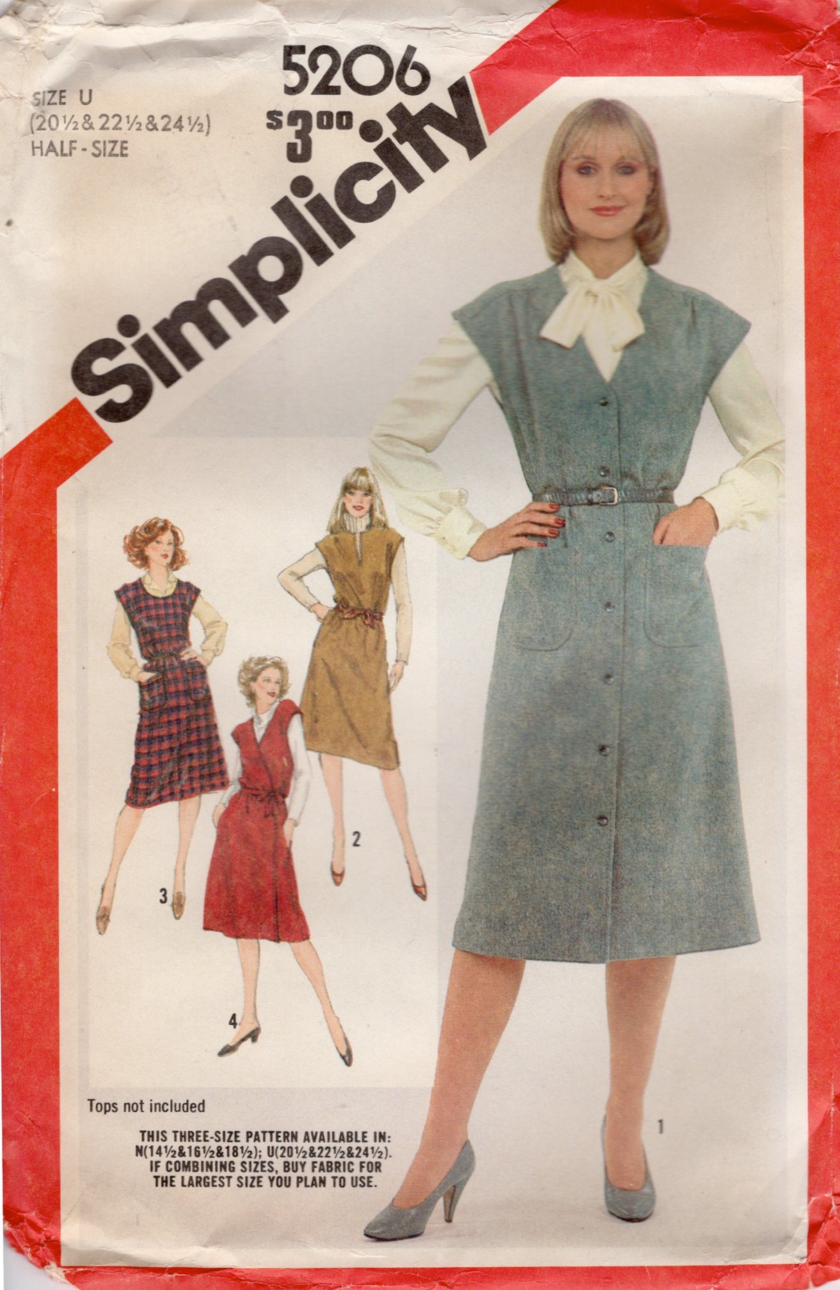 1980's Simplicity Jumper Dress Pattern - Bust 43-47" - No. 5206