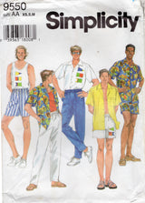 1990's Simplicity Men's Tank Top, Shirt, Pants, Shorts or Swim Shorts Pattern - Chest 32-40" - No. 9550